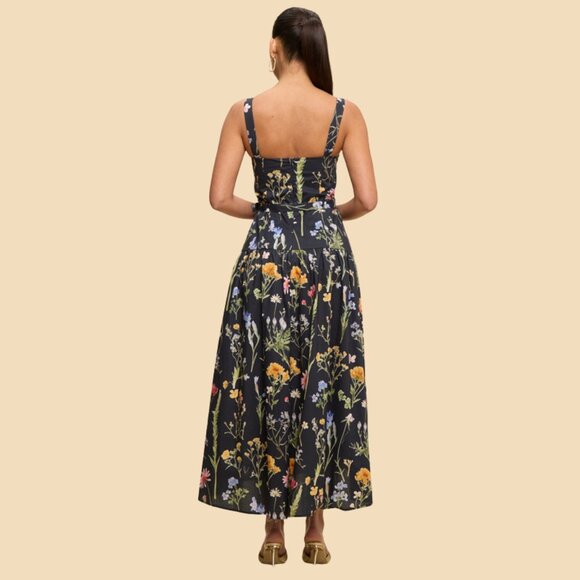 Floral Corset Midi Dress A-Line Wedding Guest Garden Party (Medium) - Picture 3 of 8